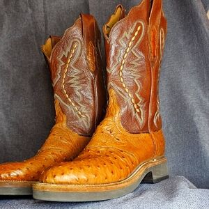 Lucchese 2000 Women Brown Full Quill Ostrich Crepe Sole Cowboy Boots 8 Western